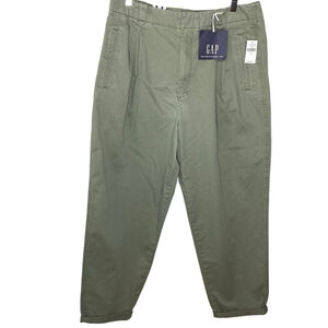 Gap Jeans Women Sz 14 Olive Green Khaki Barrel Leg Cotton High Rise Pleated‎ New